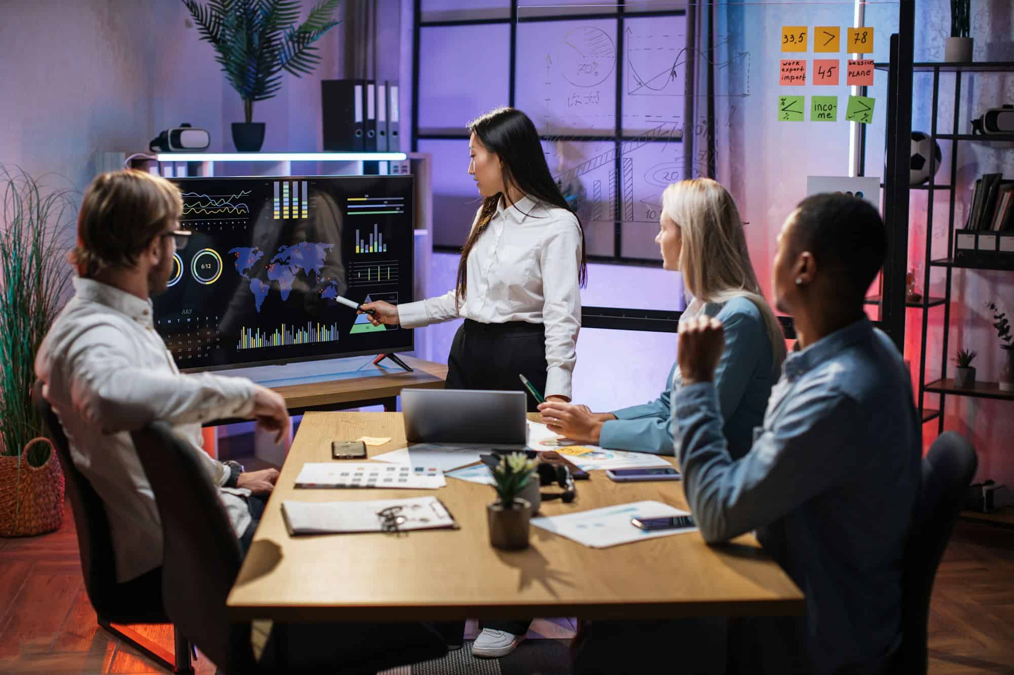 business partners gathering at office room for brainstorming